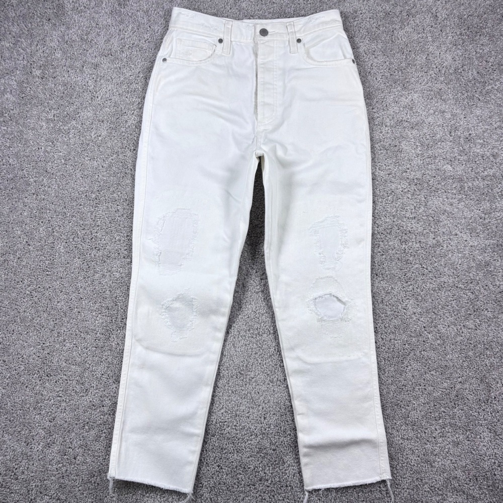 Lucky‎ Brand Drew Mom Jean White Distressed High Rise Button Fly Size 6/28 NEW
